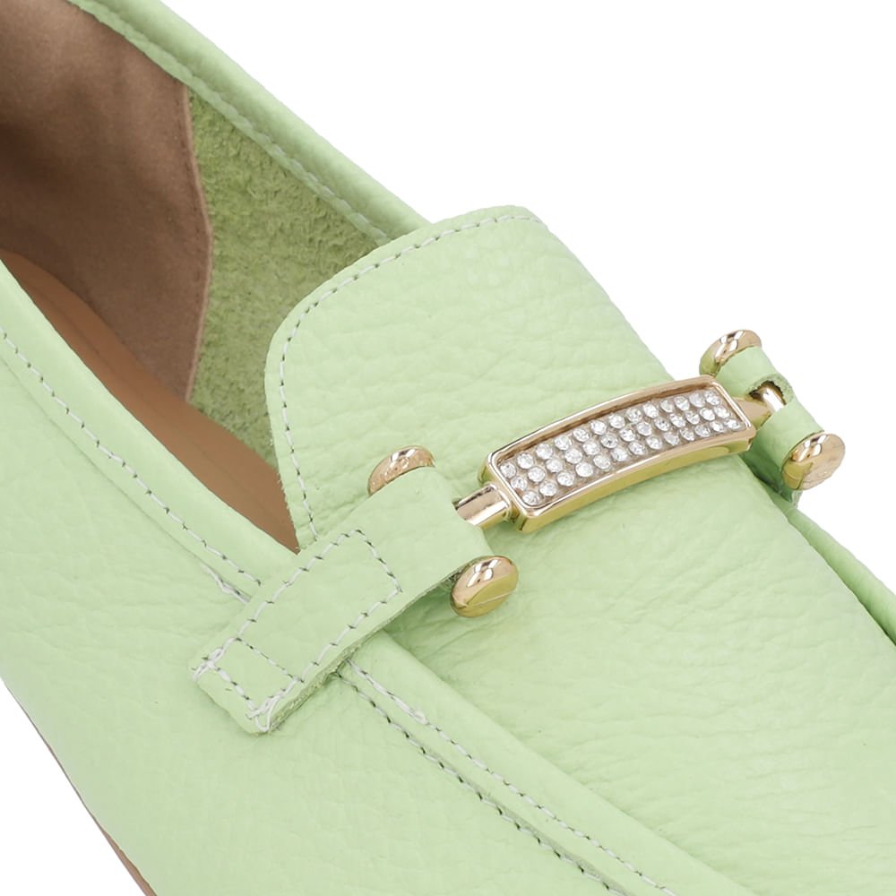 Loafer Verde Couro Strass Verde 5