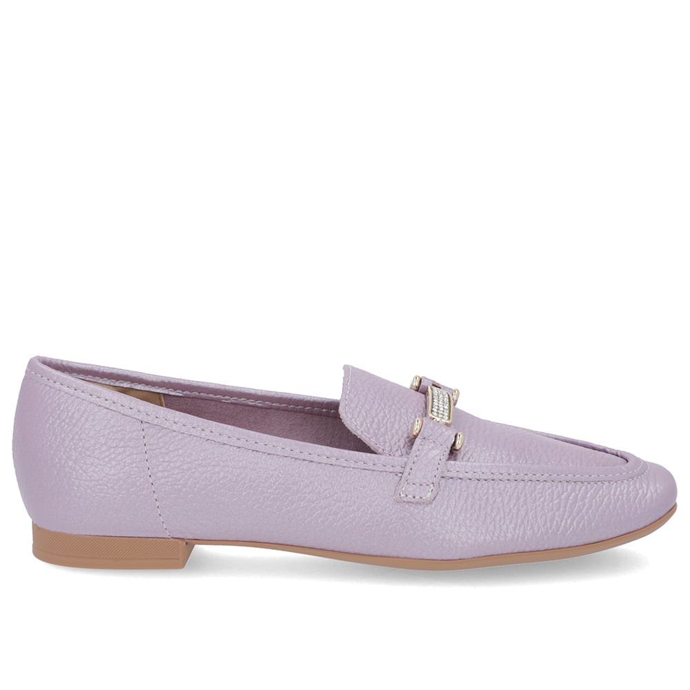 Loafer Lilás Perolado Couro Strass