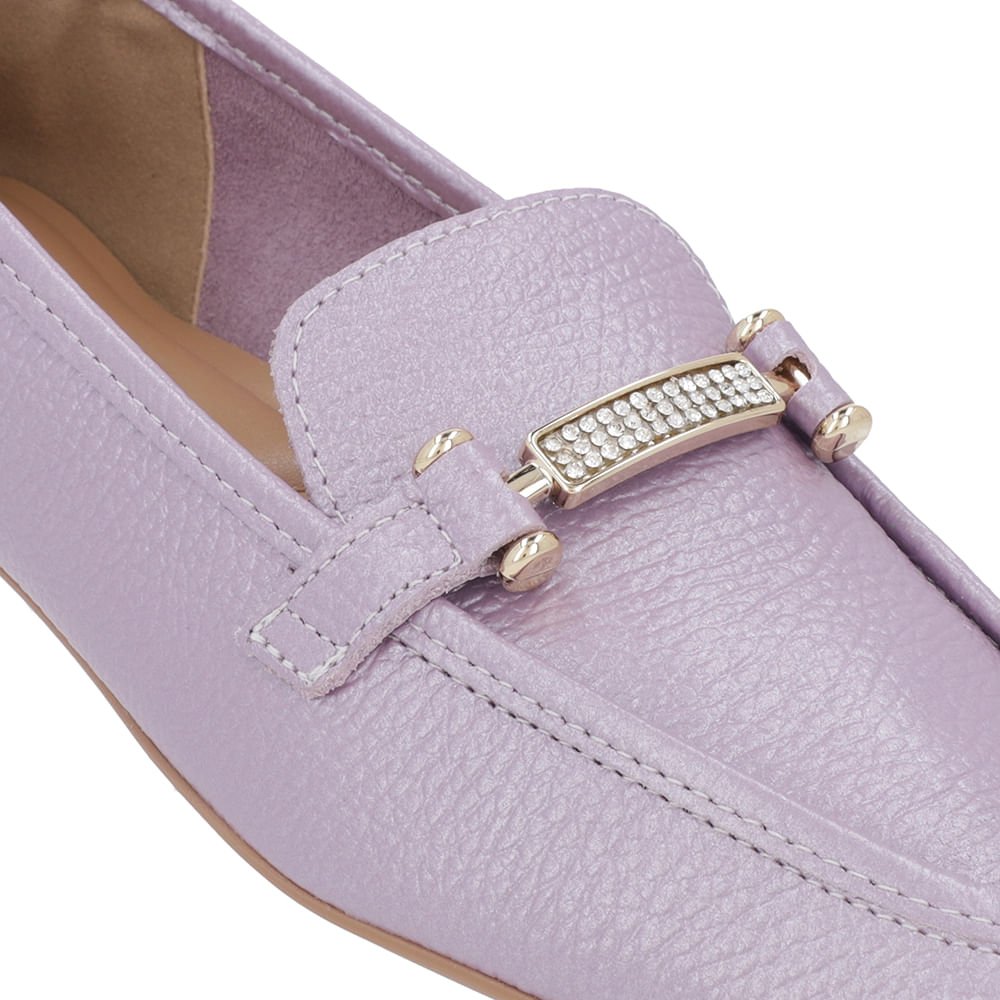 Loafer Lilás Perolado Couro Strass Roxo 5