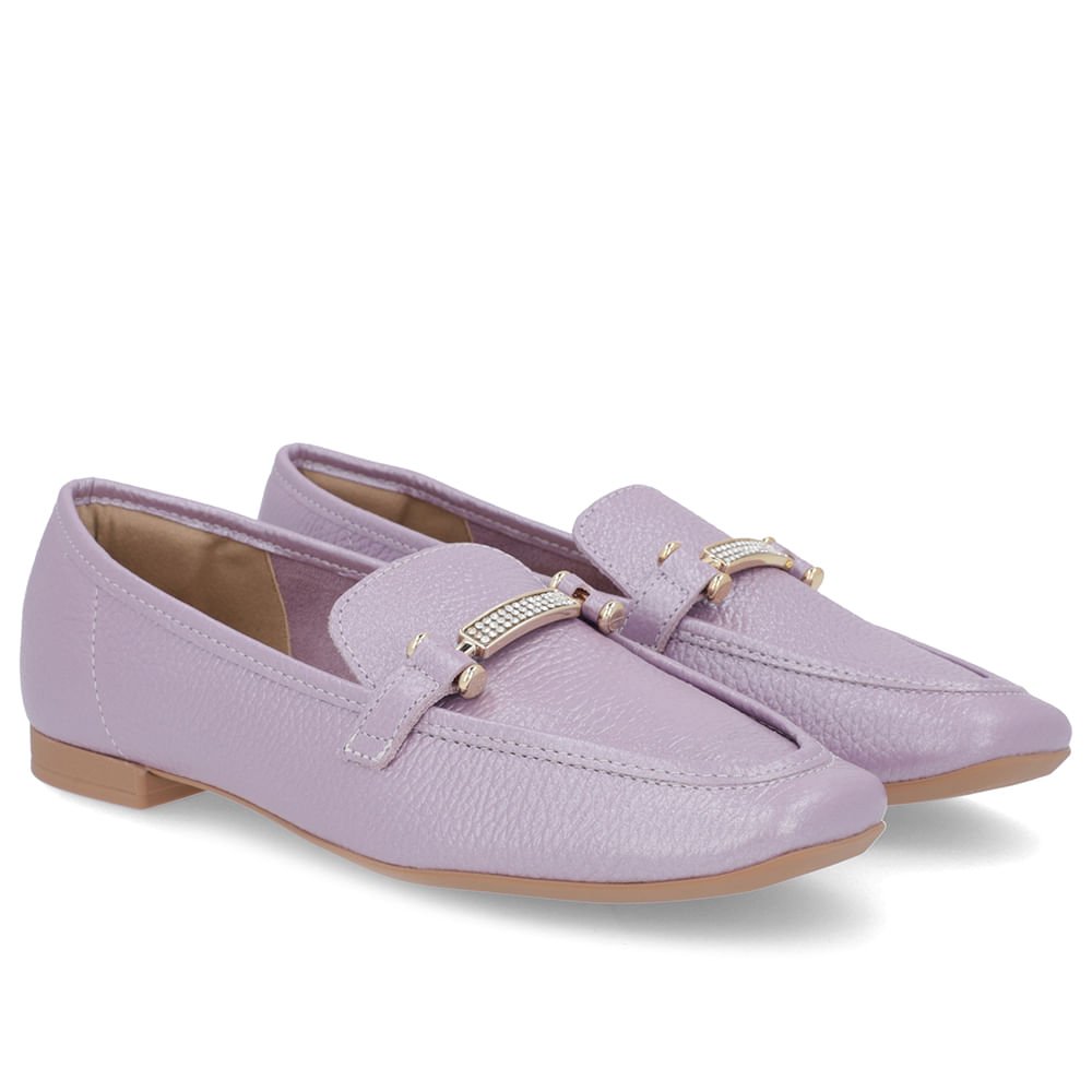 Loafer Lilás Perolado Couro Strass Roxo 2