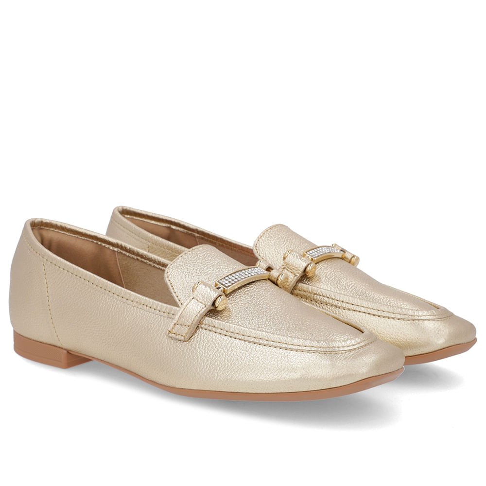 Loafer Dourado Couro Strass Dourado 2