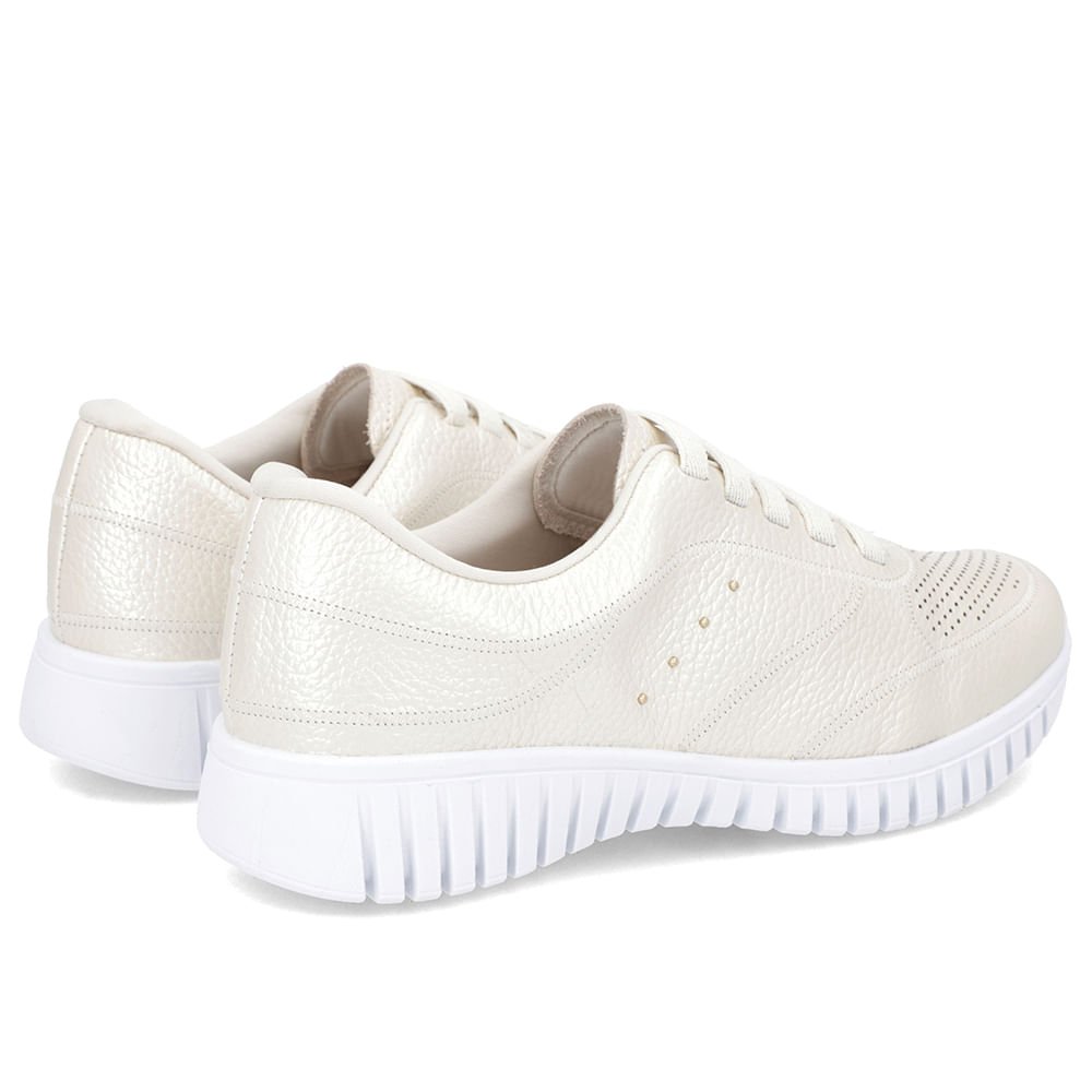 Tênis Casual Off-White Couro Enfeite Rebite Branco 3