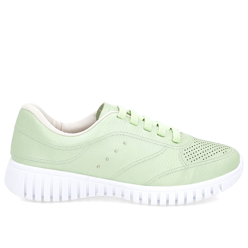 Tênis Casual Verde Perolado Couro Enfeite Rebite