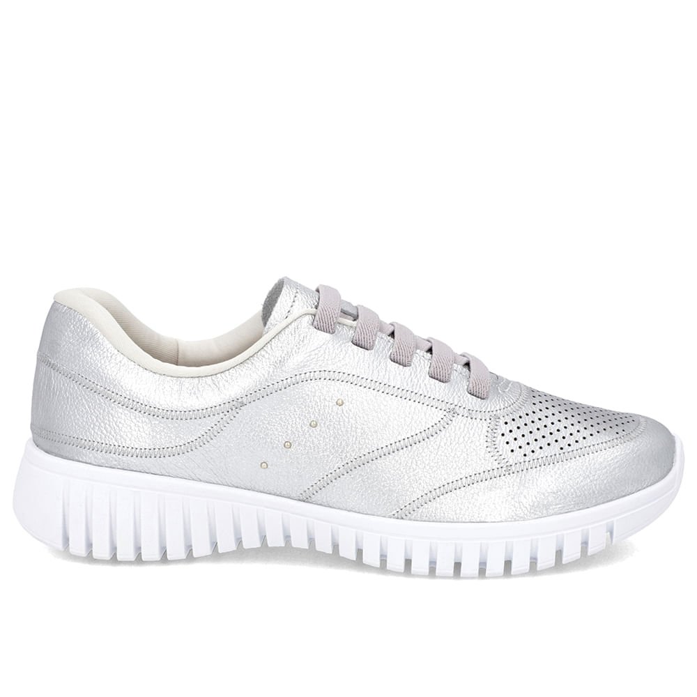 Tênis Casual Prata Couro Enfeite Rebite