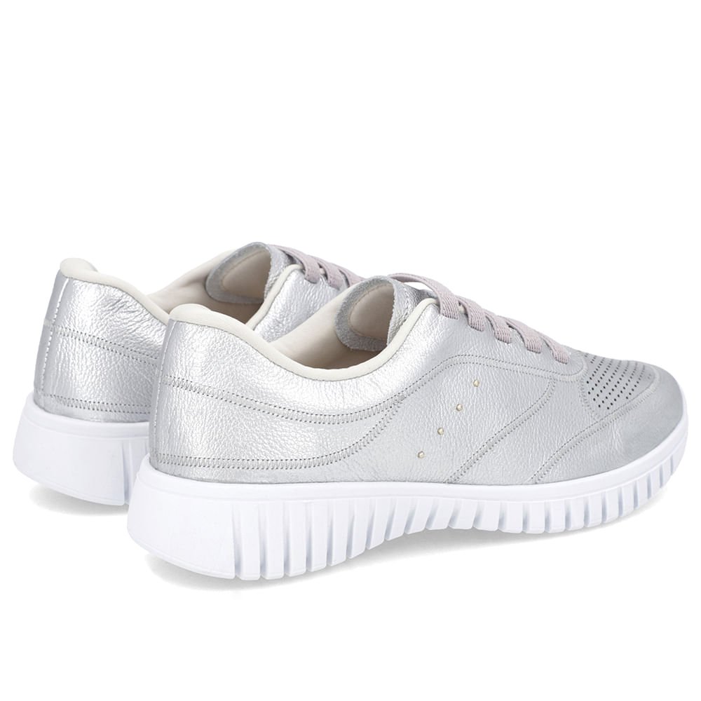 Tênis Casual Prata Couro Enfeite Rebite Prata 3