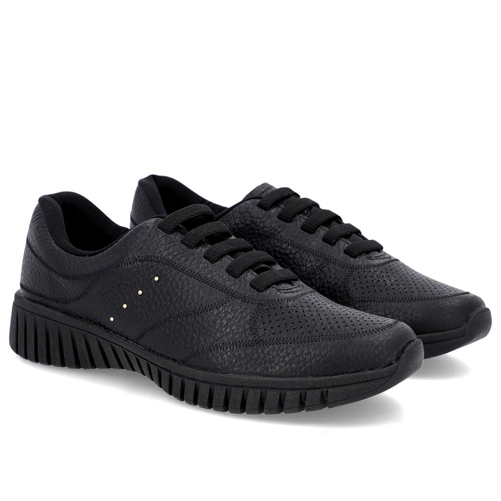 Tênis Casual Preto Couro Enfeite Rebite Preto 2