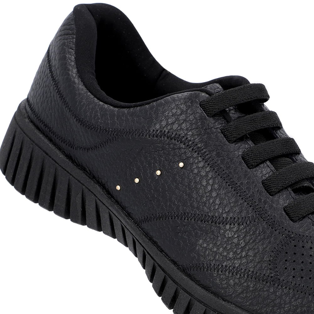 Tênis Casual Preto Couro Enfeite Rebite Preto 4