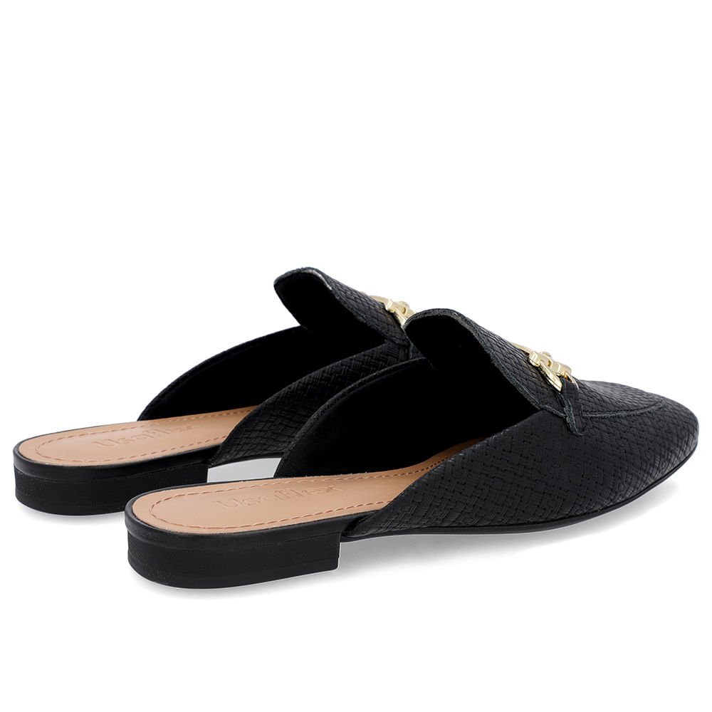 Mule Preto Bico Quadrado Couro Salto Rasteiro Preto 3