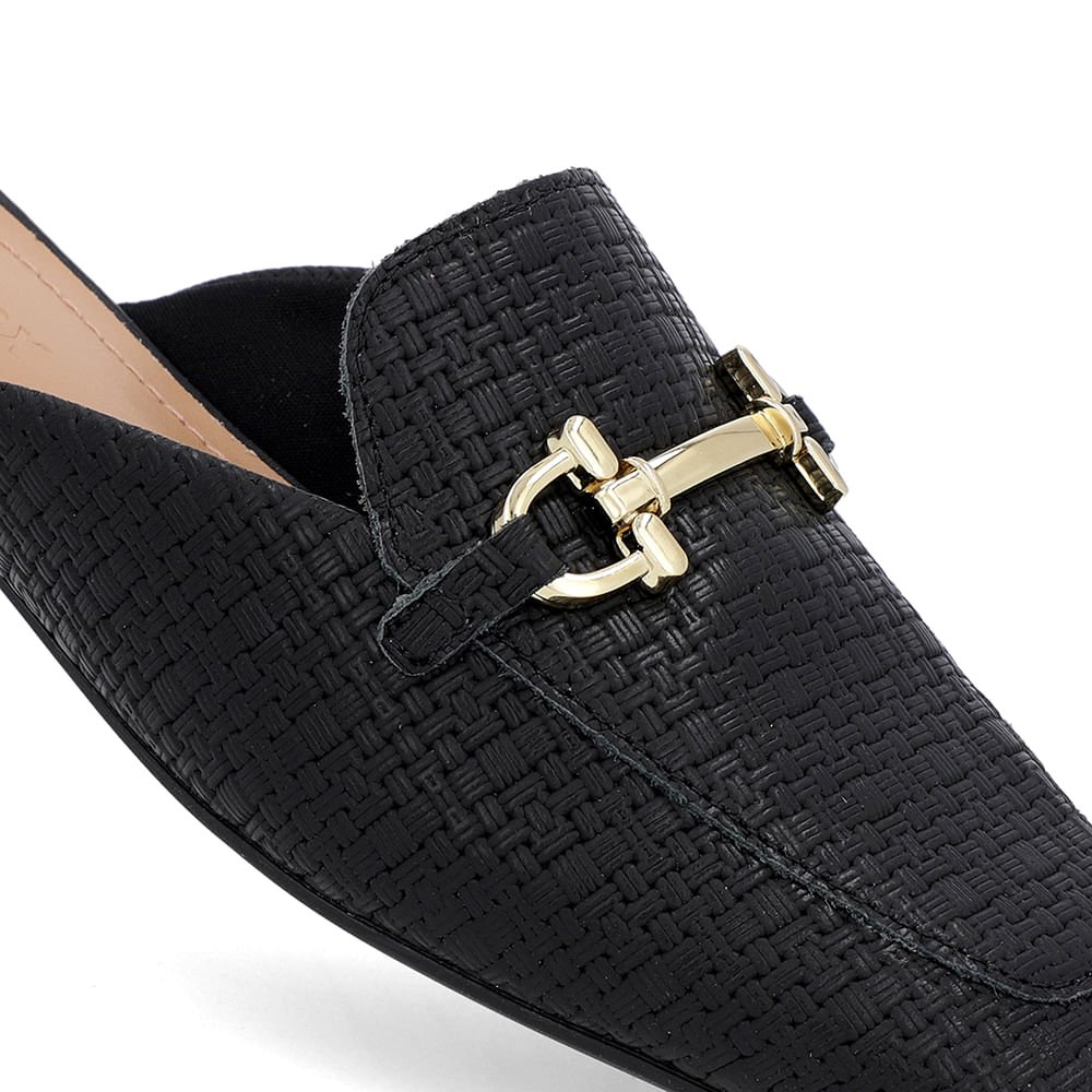 Mule Preto Bico Quadrado Couro Salto Rasteiro Preto 4