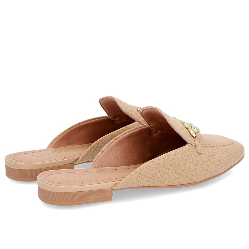 Mule Bege Bico Quadrado Couro Salto Rasteiro Bege 3