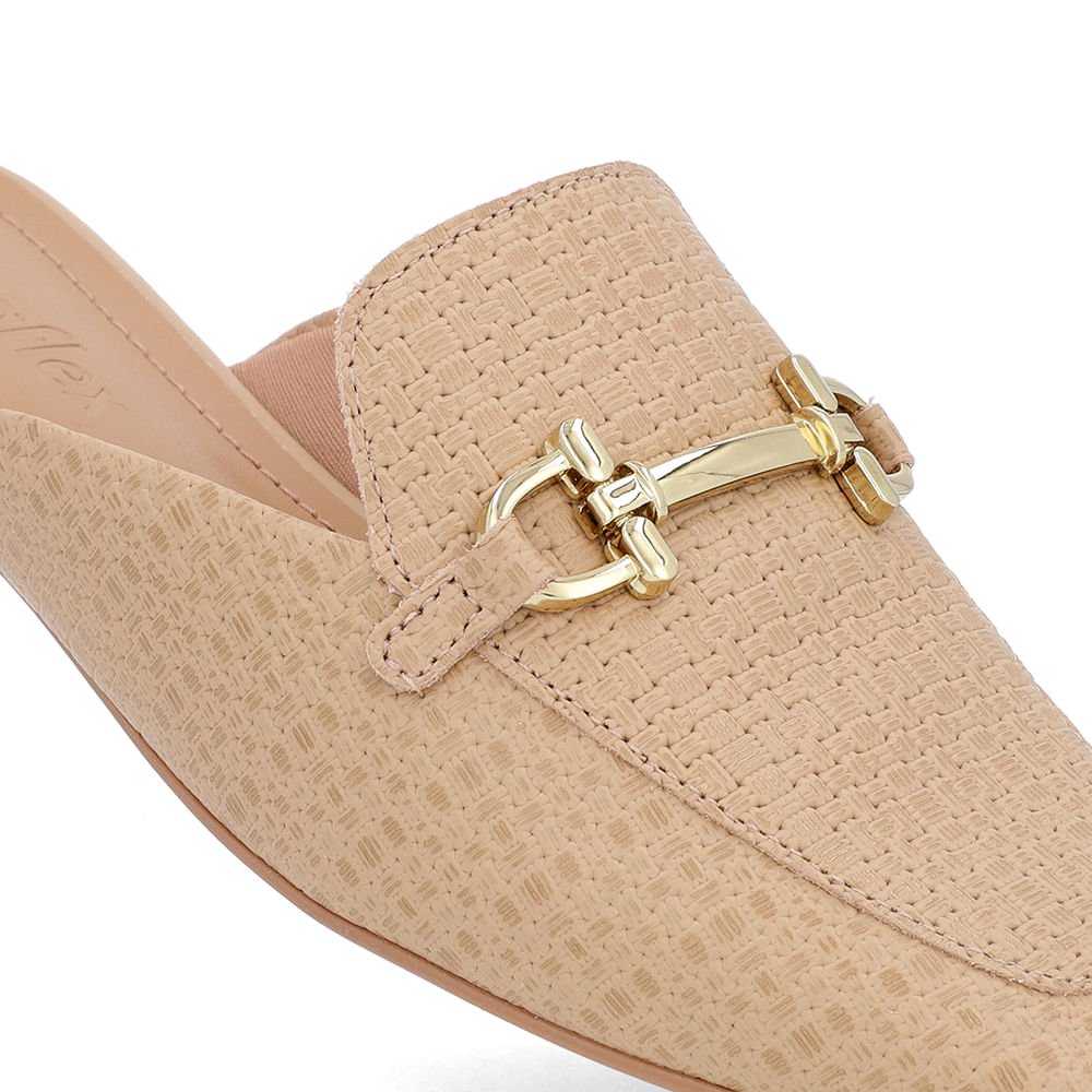 Mule Bege Bico Quadrado Couro Salto Rasteiro Bege 4