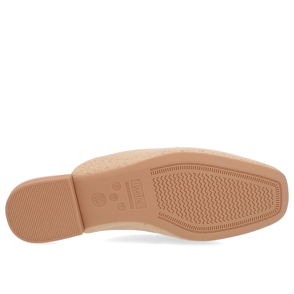 Mule Bege Bico Quadrado Couro Salto Rasteiro Bege 5