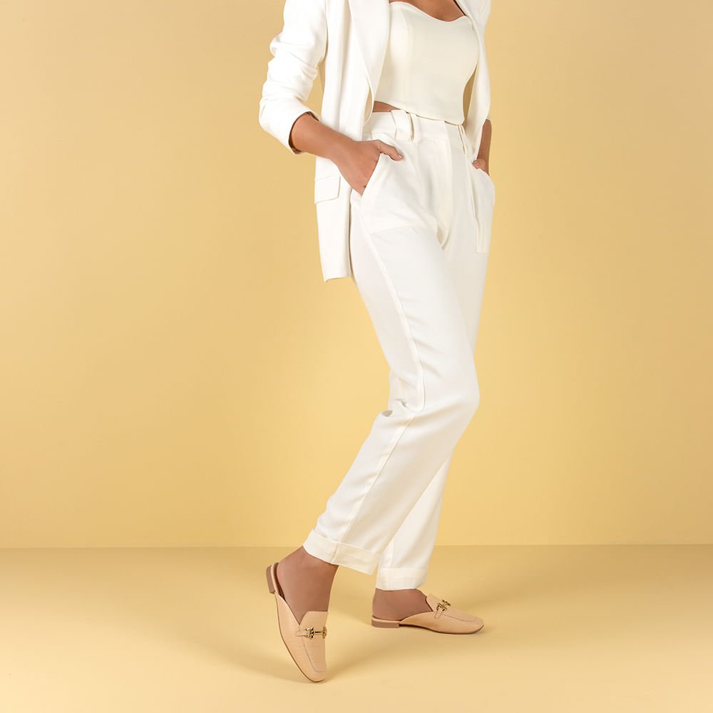 Mule Laranja Bico Quadrado Couro Salto Rasteiro Laranja 4