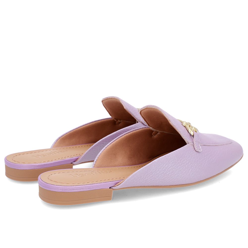 Mule Lilás Perolado Bico Quadrado Couro Salto Rasteiro Roxo 3
