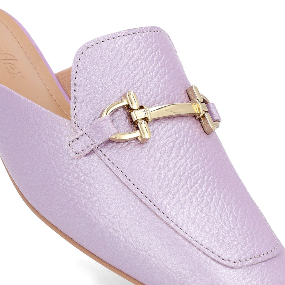 Mule Lilás Perolado Bico Quadrado Couro Salto Rasteiro Roxo 4