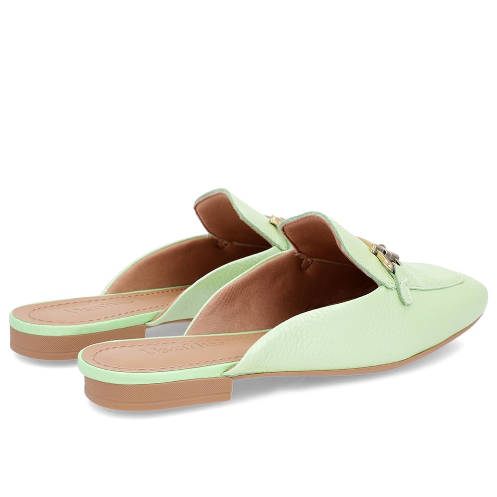 Mule Verde Perolado Bico Quadrado Couro Salto Rasteiro Verde 3