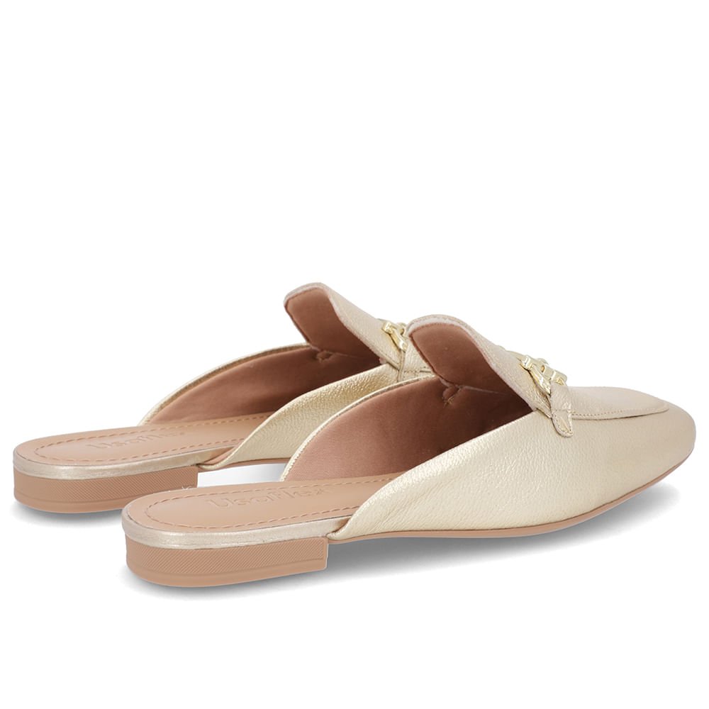 Mule Dourado Bico Quadrado Couro Salto Rasteiro Dourado 3