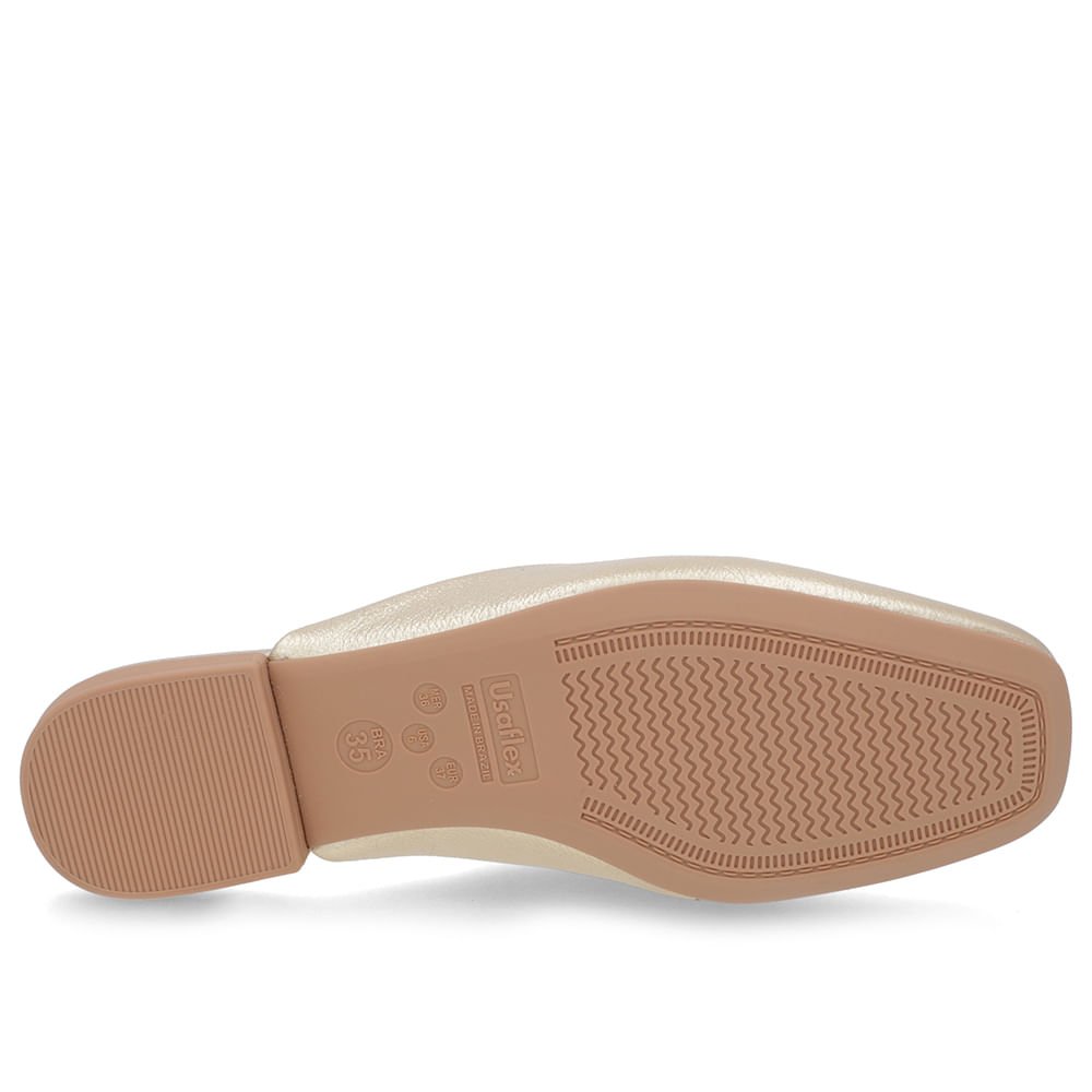 Mule Dourado Bico Quadrado Couro Salto Rasteiro Dourado 5