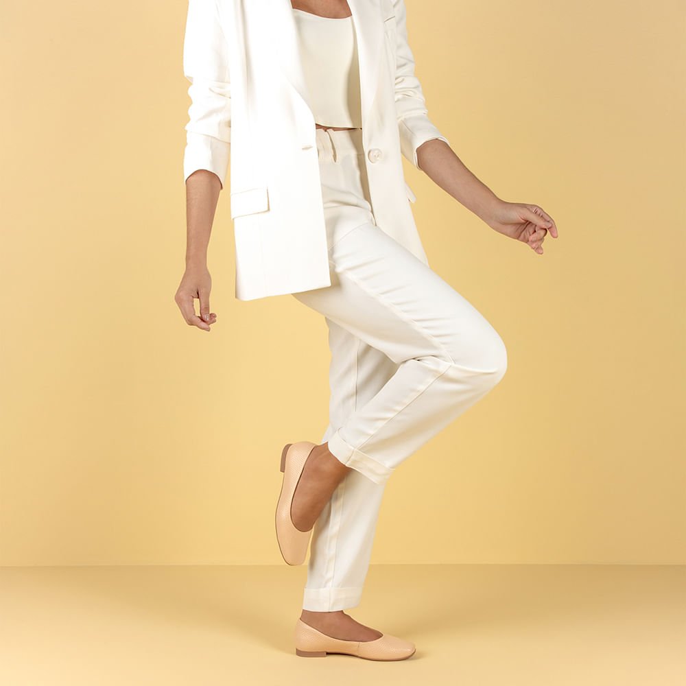 Sapatilha Laranja Claro Couro Básica Bege 4