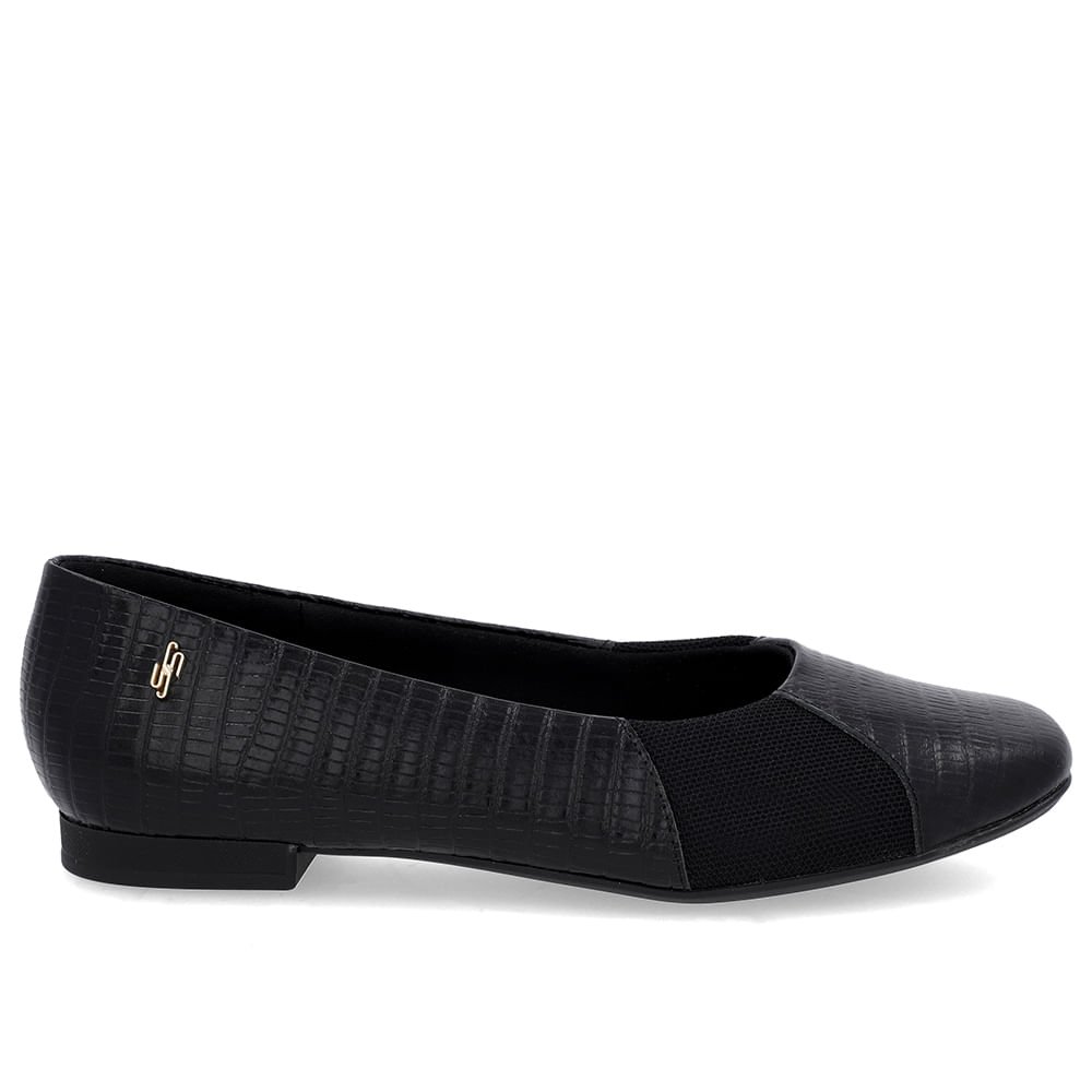 Sapatilha Couro Preta Salto Rasteiro