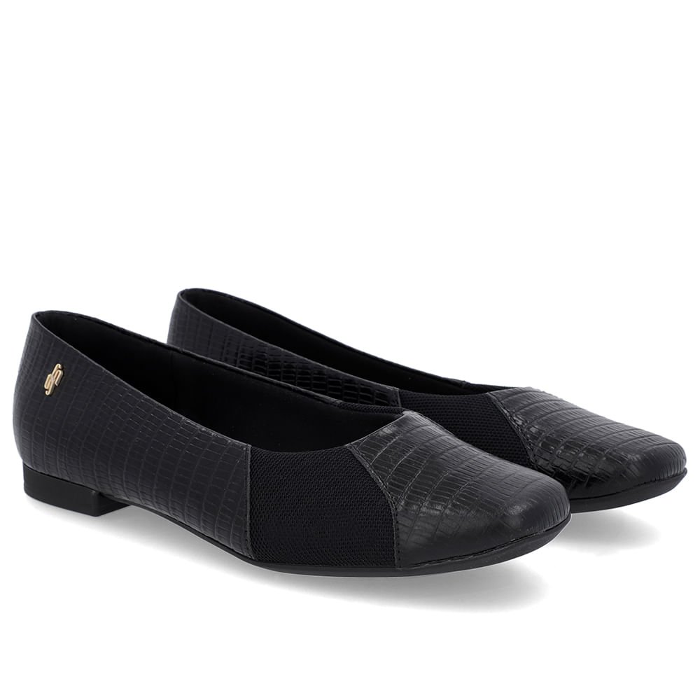 Sapatilha Couro Preta Salto Rasteiro Preto 2