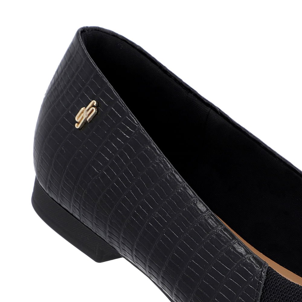 Sapatilha Couro Preta Salto Rasteiro Preto 4