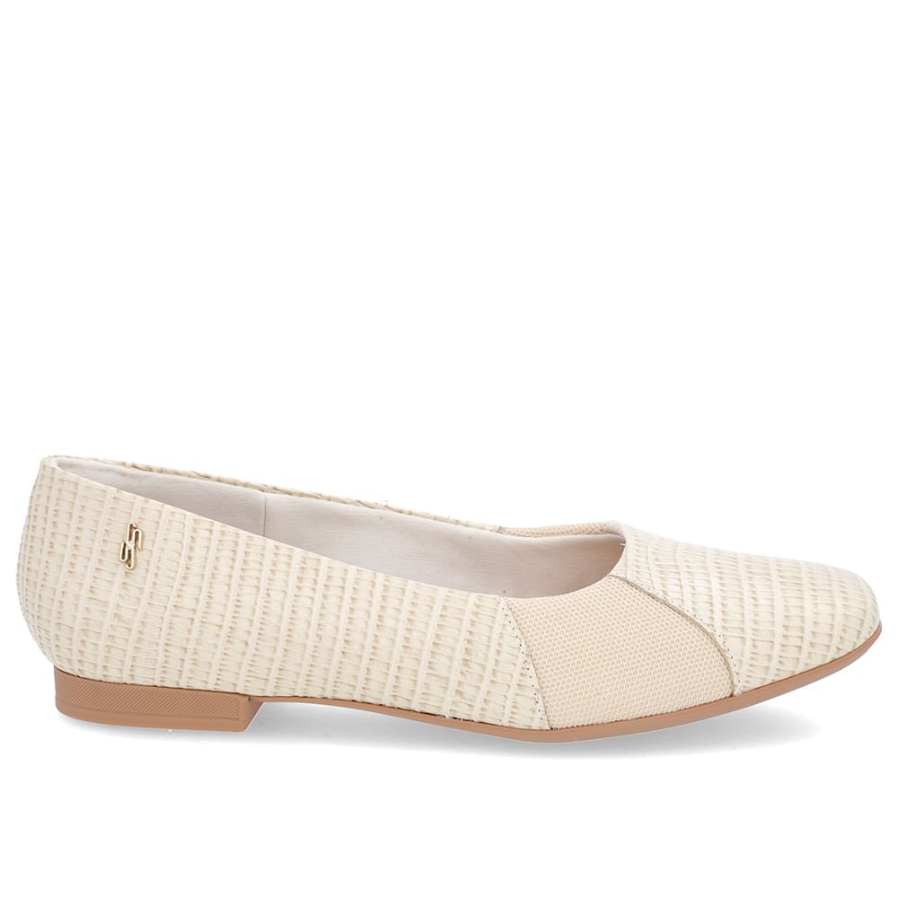 Sapatilha Couro Bege Salto Rasteiro