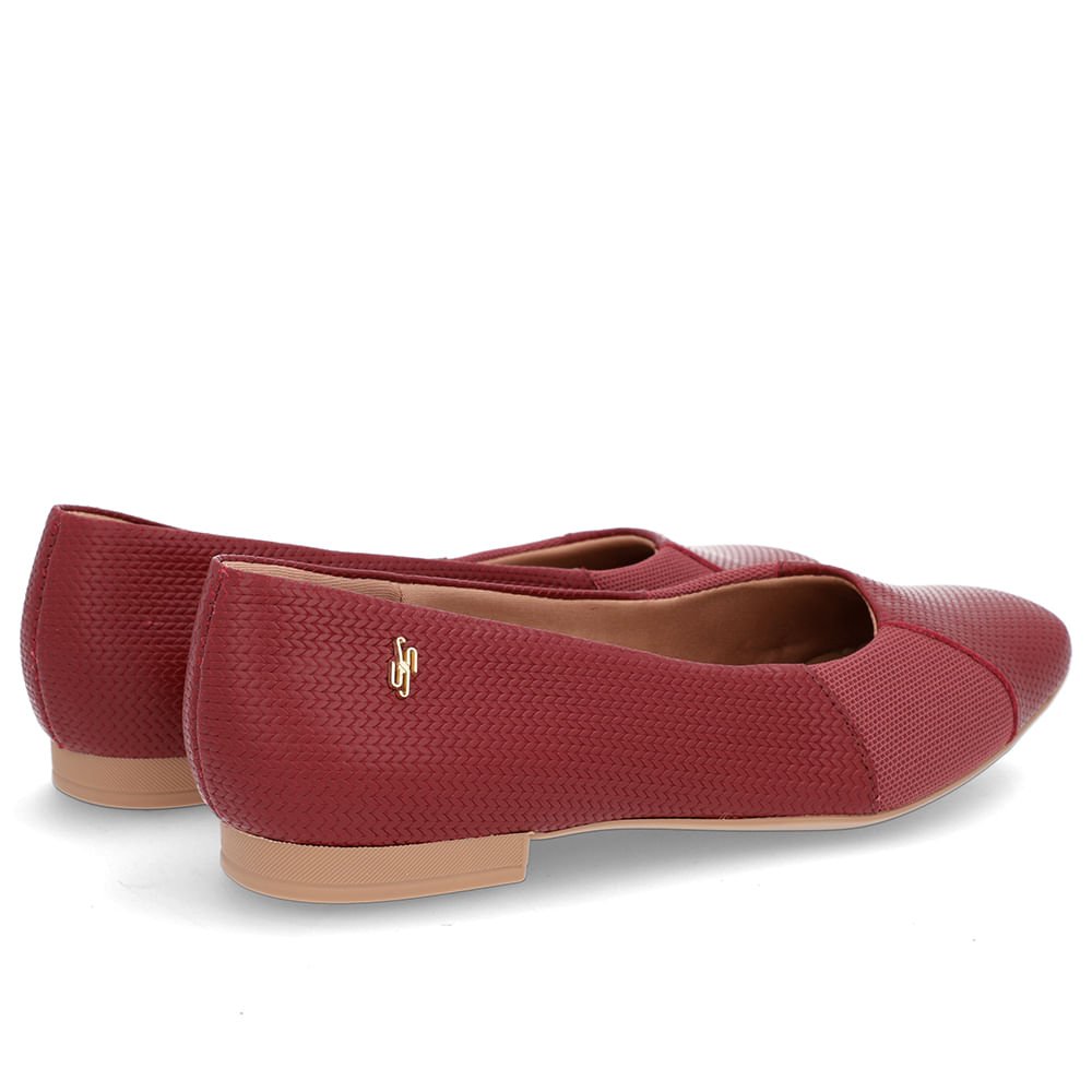 Sapatilha Couro Vermelha Salto Rasteiro Bordô 3