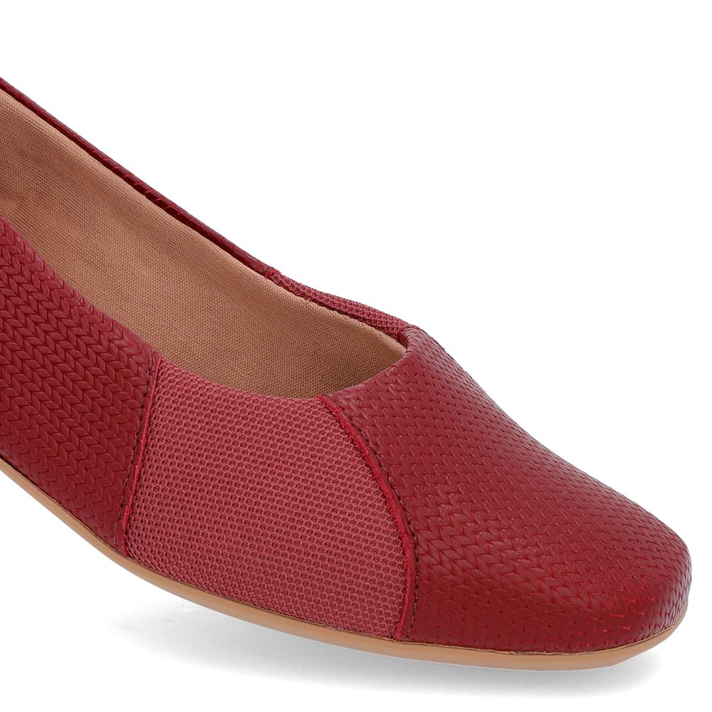 Sapatilha Couro Vermelha Salto Rasteiro Bordô 4