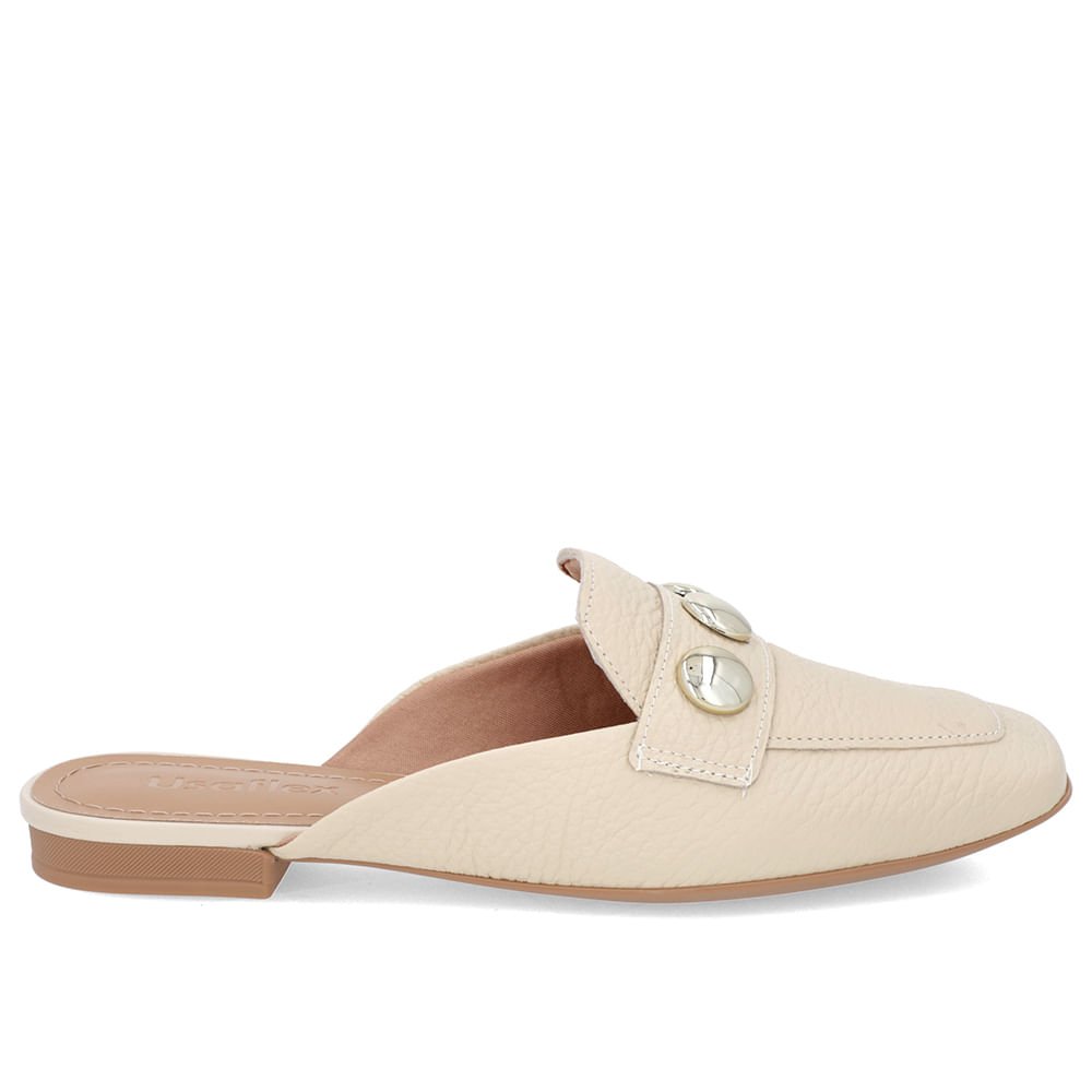 Mule Bege Couro Salto Rasteiro Bege 1