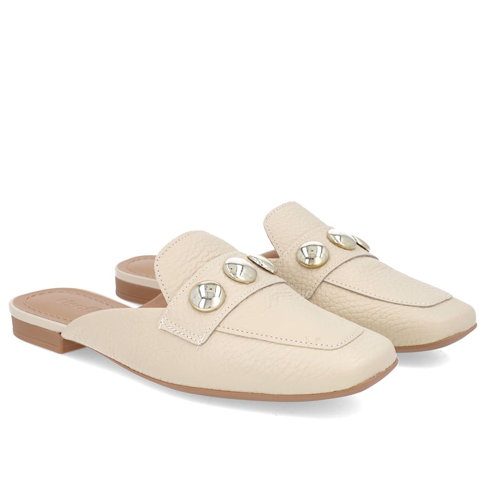 Mule Bege Couro Salto Rasteiro Bege 2