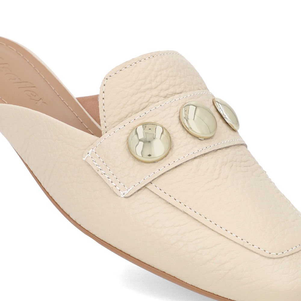 Mule Bege Couro Salto Rasteiro Bege 4