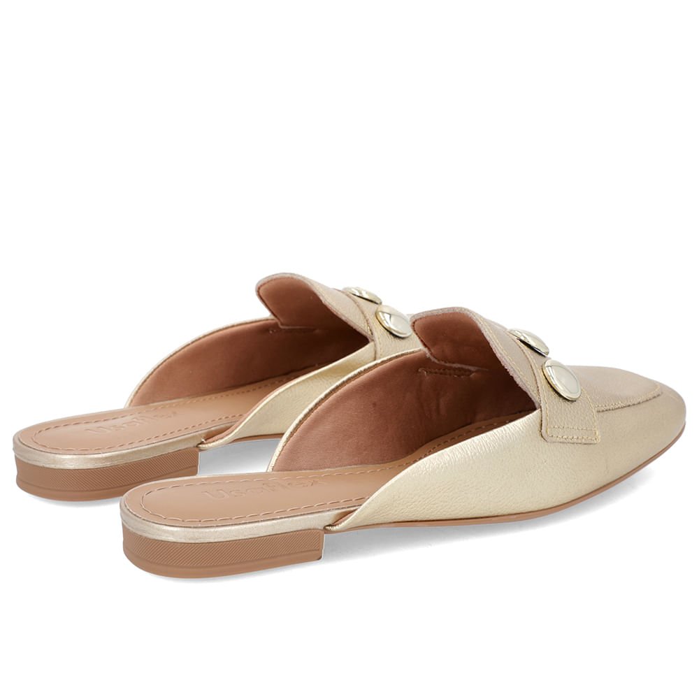 Mule Dourado Couro Salto Rasteiro Dourado 3
