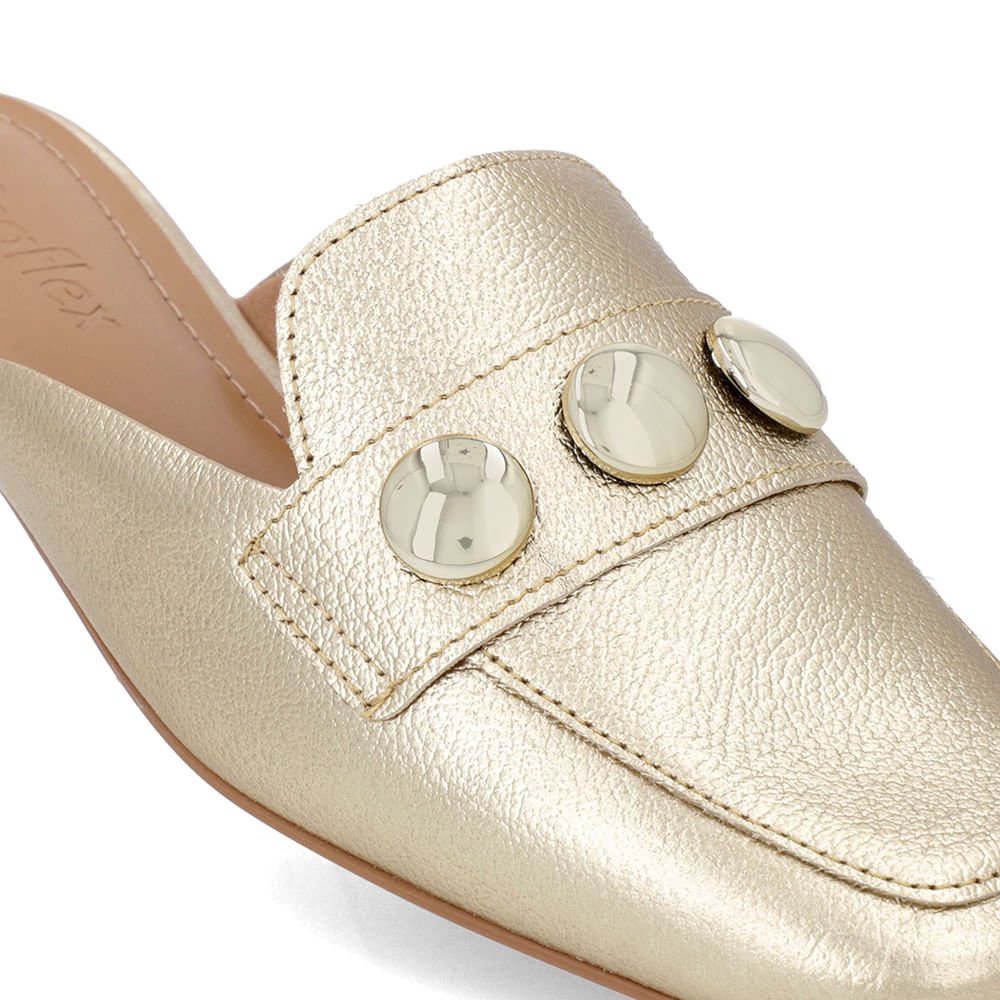 Mule Dourado Couro Salto Rasteiro Dourado 4