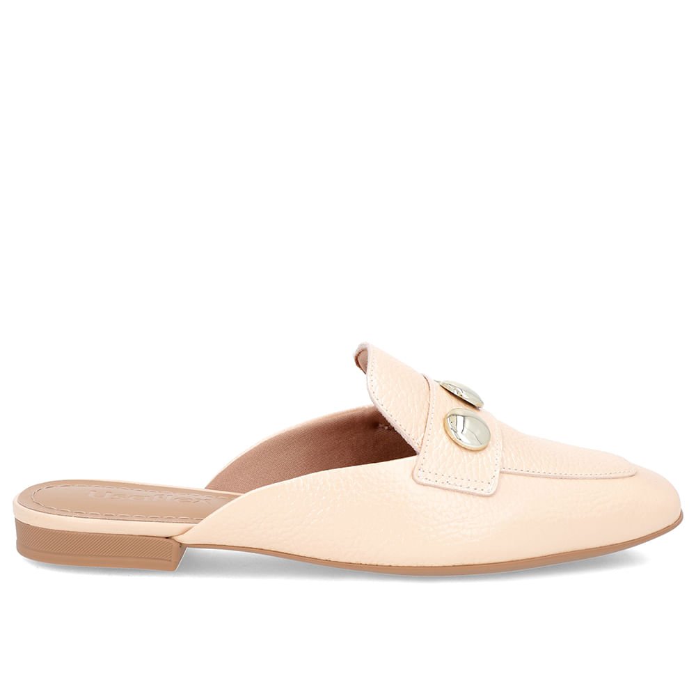 Mule Laranja Perolado Couro Salto Rasteiro