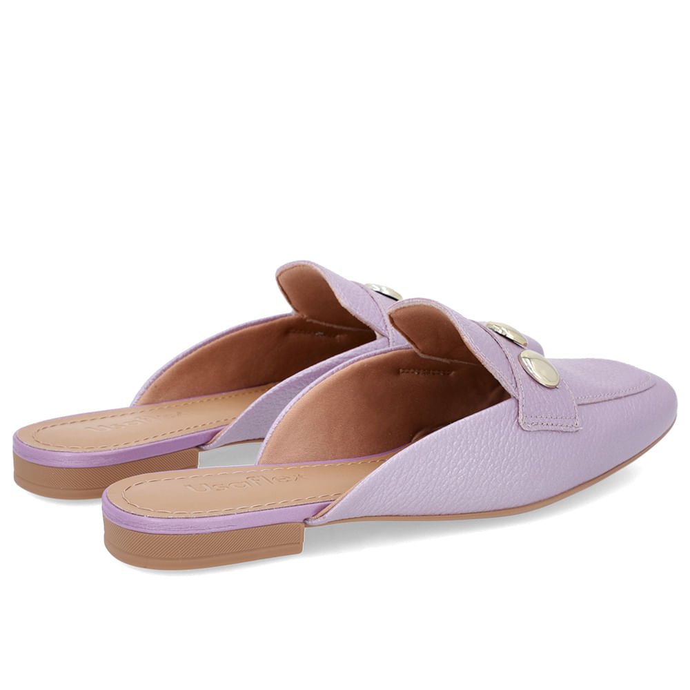 Mule Lilás Perolado Couro Salto Rasteiro Roxo 3