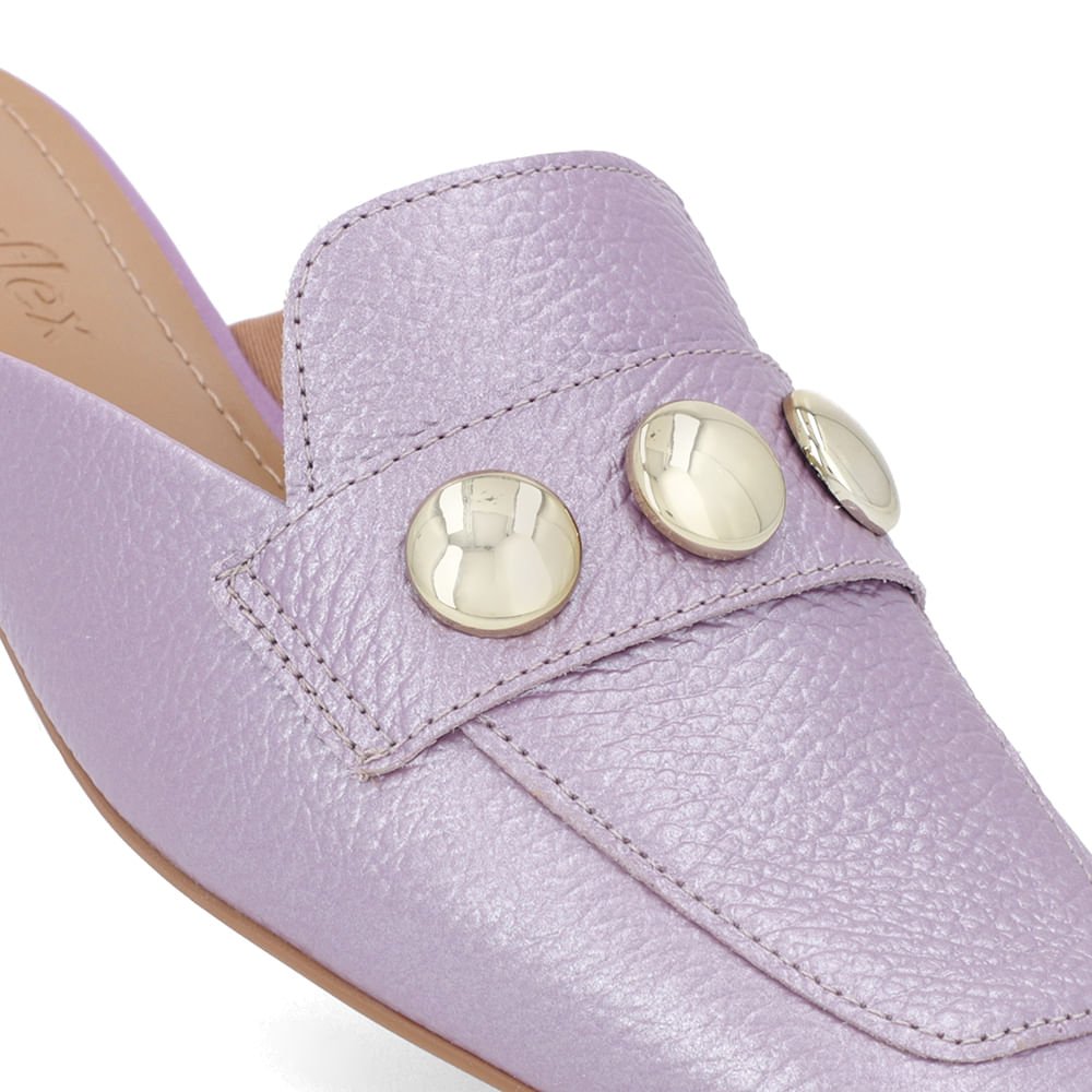 Mule Lilás Perolado Couro Salto Rasteiro Roxo 4
