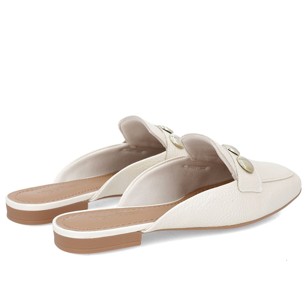 Mule Off-White Perolado Couro Salto Rasteiro Branco 3