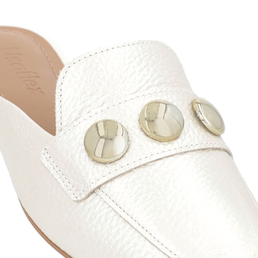 Mule Off-White Perolado Couro Salto Rasteiro Branco 4