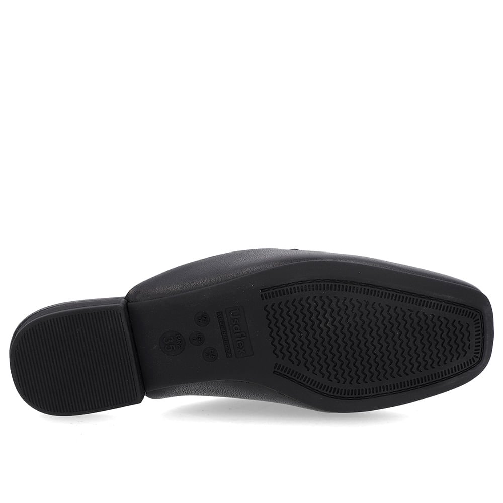 Mule Preto Couro Salto Baixo Costura Enfeite Preto 5