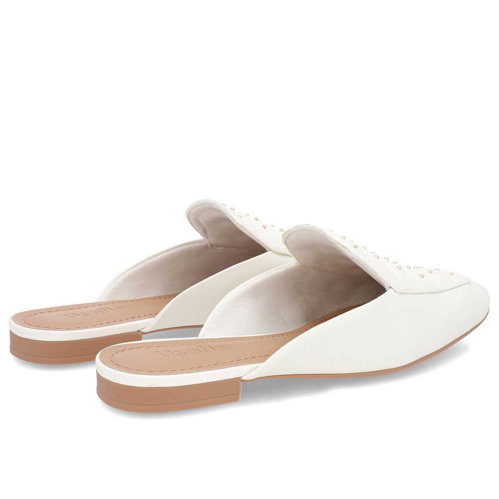 Mule Off-White Couro Salto Baixo Costura Enfeite Branco 3