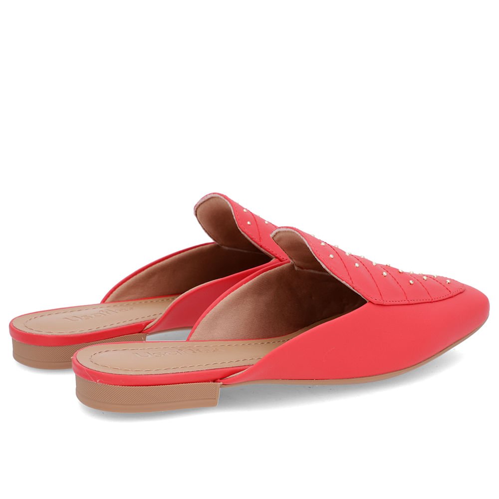 Mule Vermelho Couro Salto Baixo Costura Enfeite Vermelho 3
