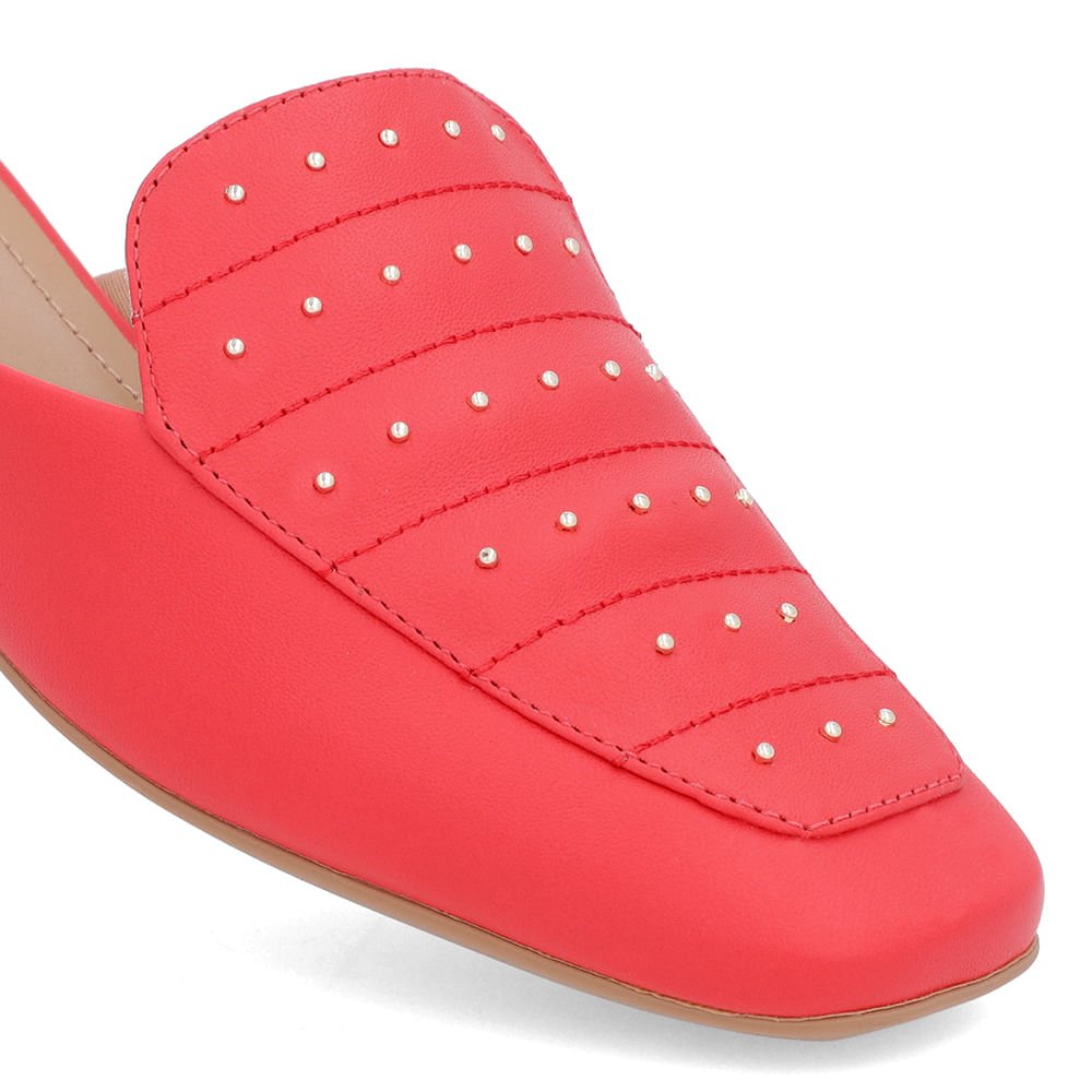 Mule Vermelho Couro Salto Baixo Costura Enfeite Vermelho 4