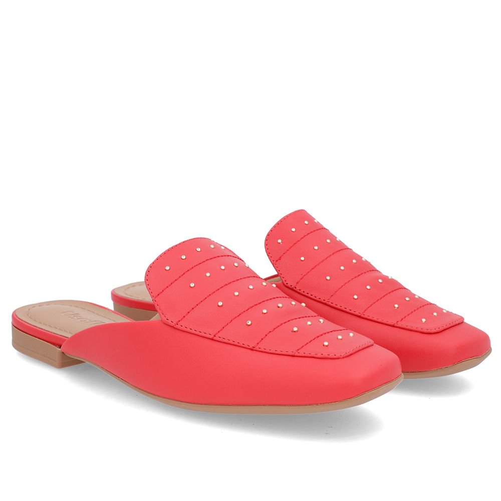 Mule Vermelho Couro Salto Baixo Costura Enfeite Vermelho 2