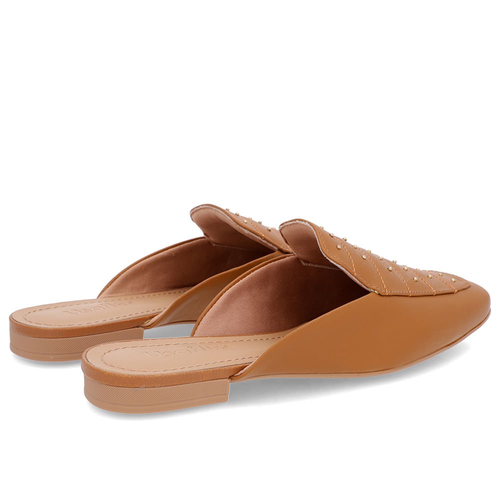 Mule Marrom Couro Salto Baixo Costura Enfeite Marrom 3