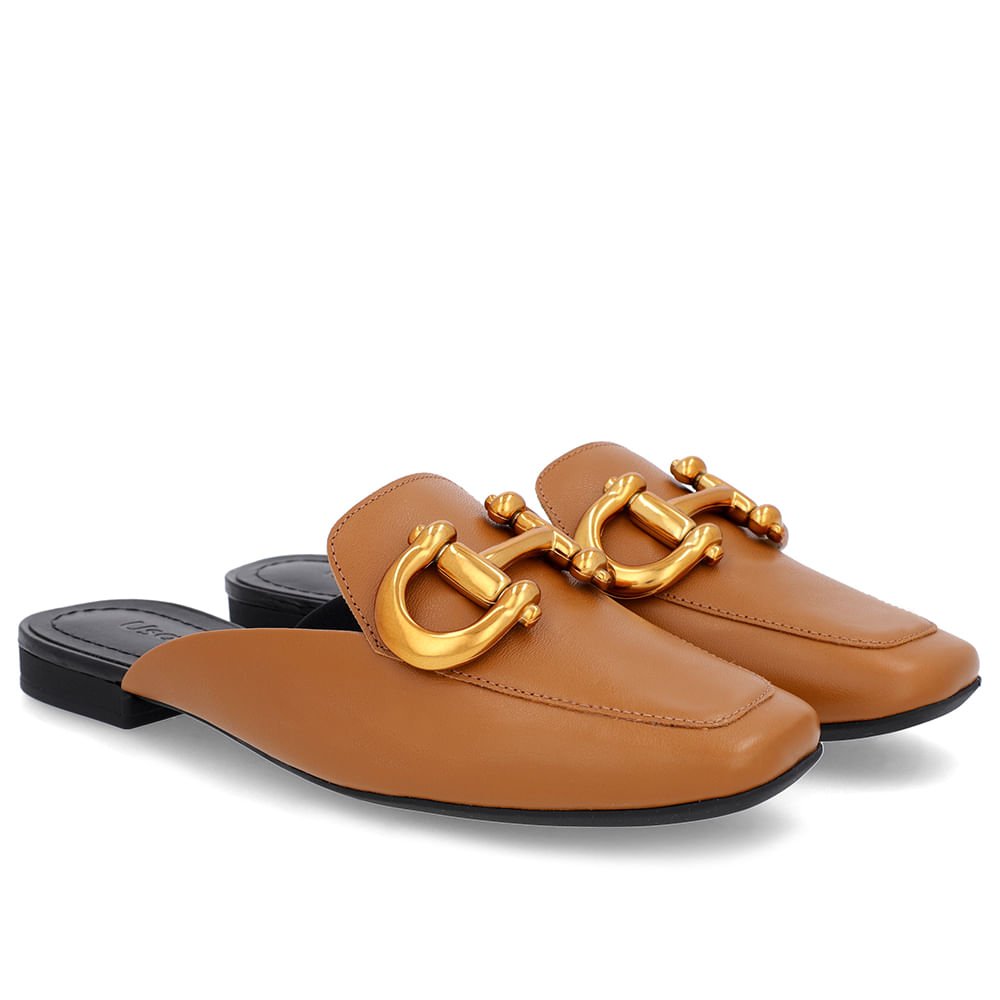 Mule Marrom Bico Quadrado Couro Enfeite Fosco Marrom 2