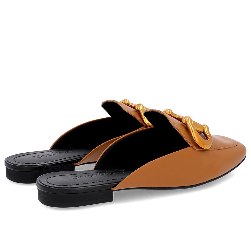 Mule Marrom Bico Quadrado Couro Enfeite Fosco Marrom 3