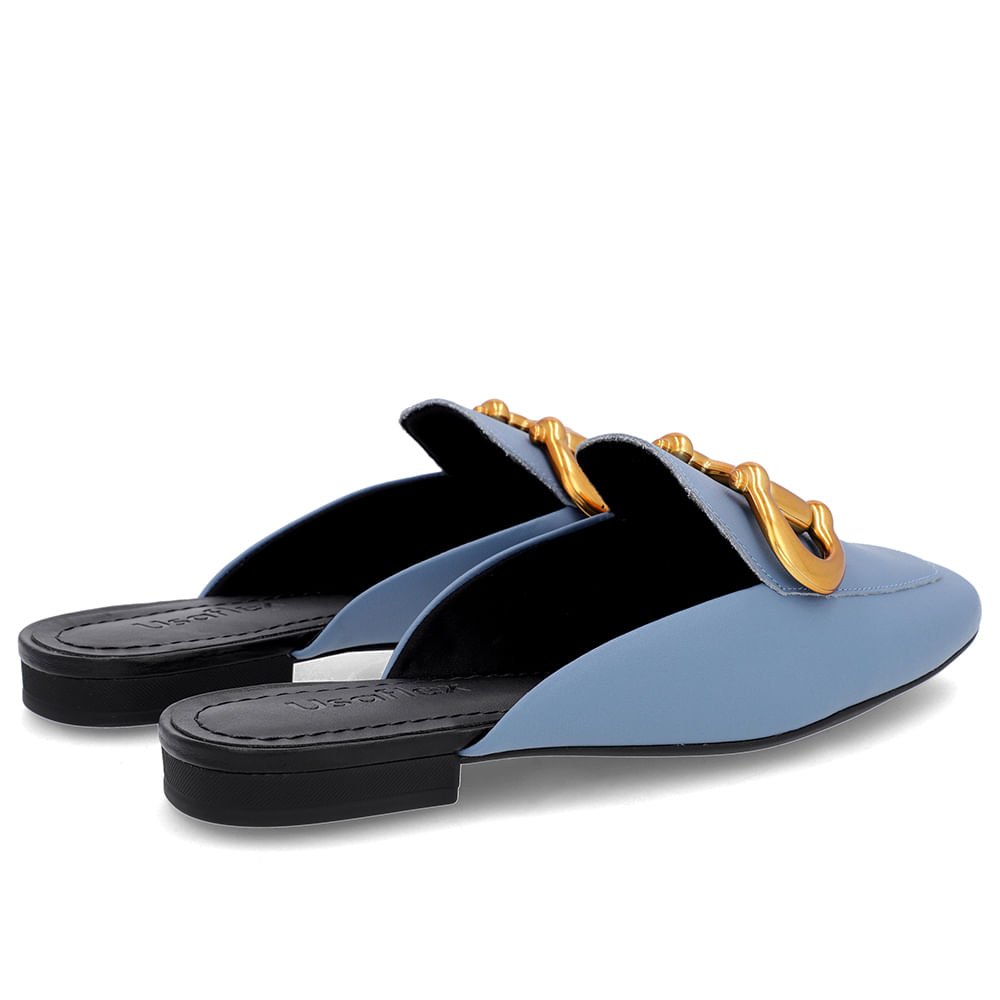 Mule Azul Bico Quadrado Couro Enfeite Fosco Azul 3