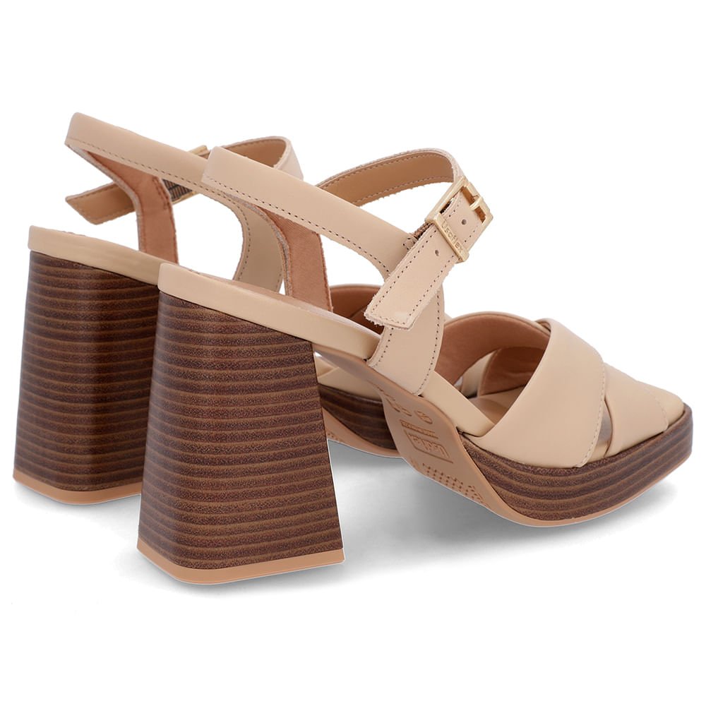 Sandália Salto Bloco Amadeirado Couro Bege Bege 3