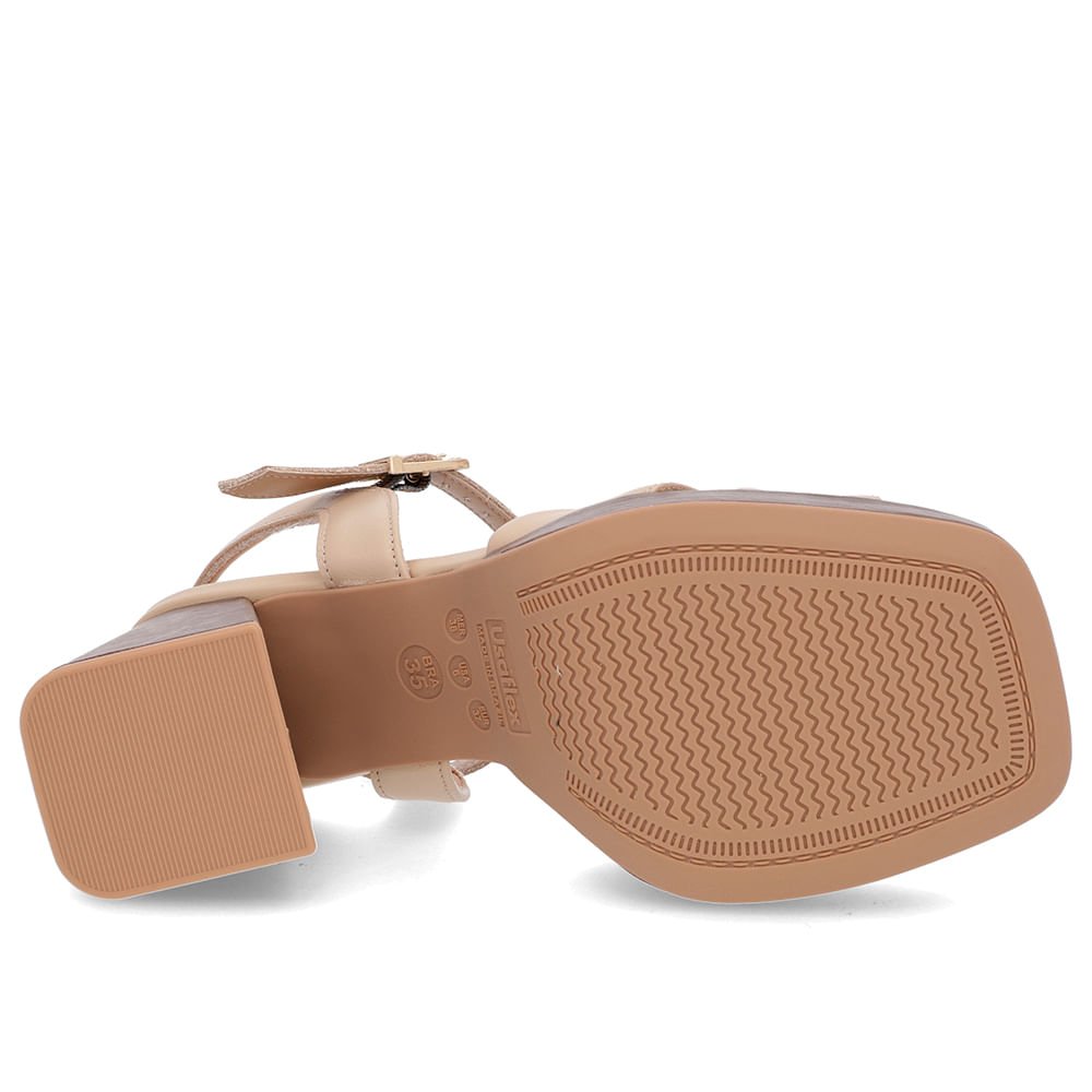 Sandália Salto Bloco Amadeirado Couro Bege Bege 5